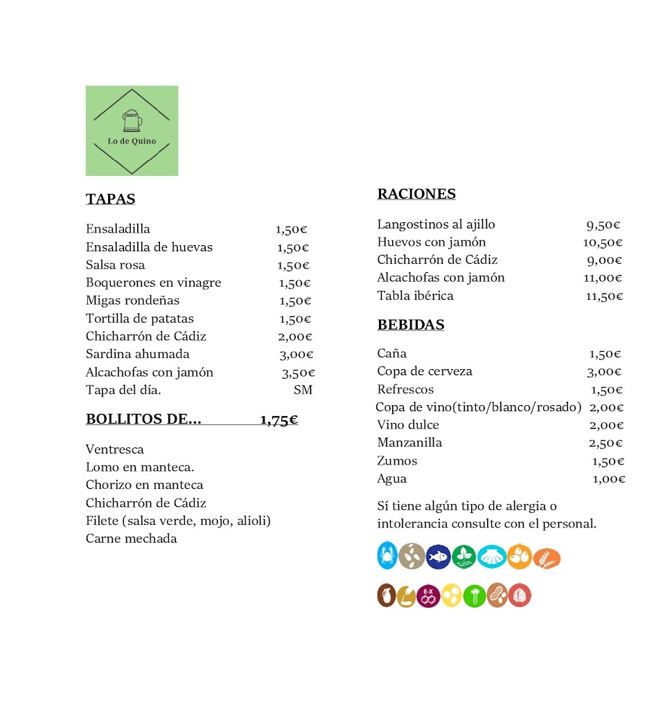 Bar Cafeteria "Lo de Quino" — Carta