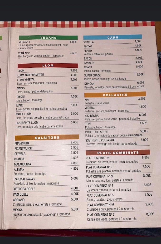 Cafeteria Granja Navas — Carta