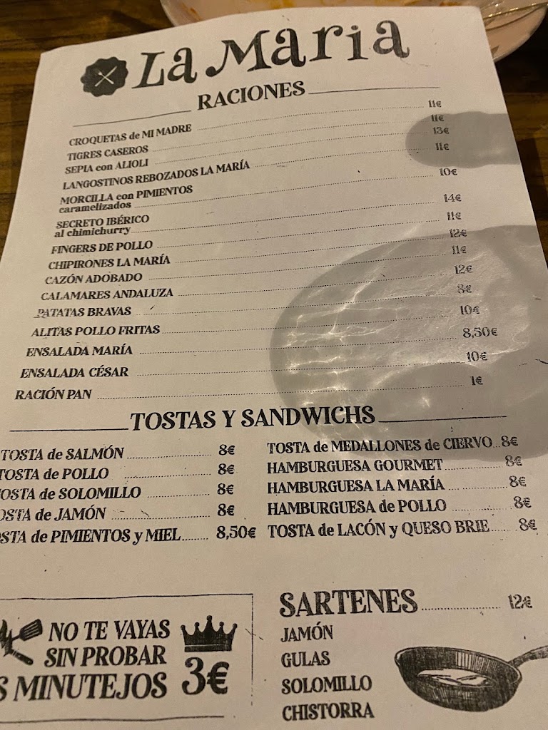 Restaurante La Maria — Carta