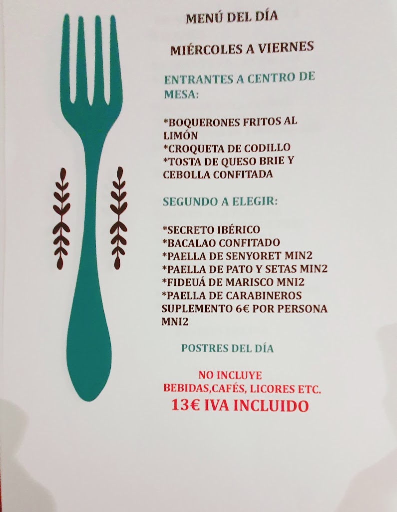 Arroceria sangonera — Carta