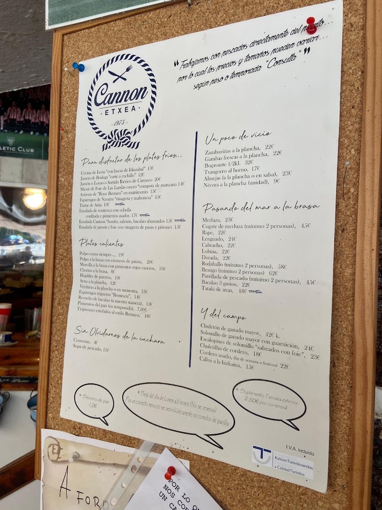 Asador Cannon — Carta