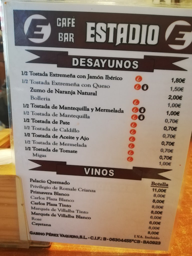 Restaurante Estadio — Carta