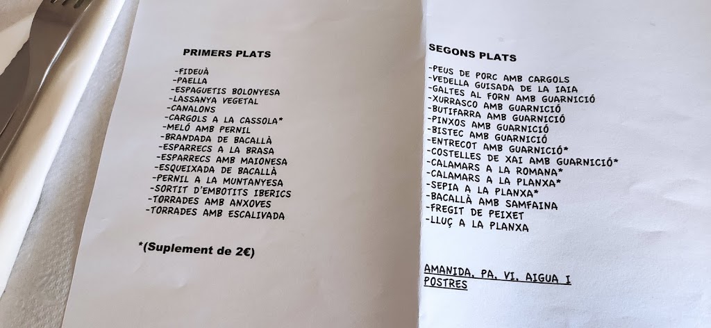 Bar Restaurant La Draga — Carta