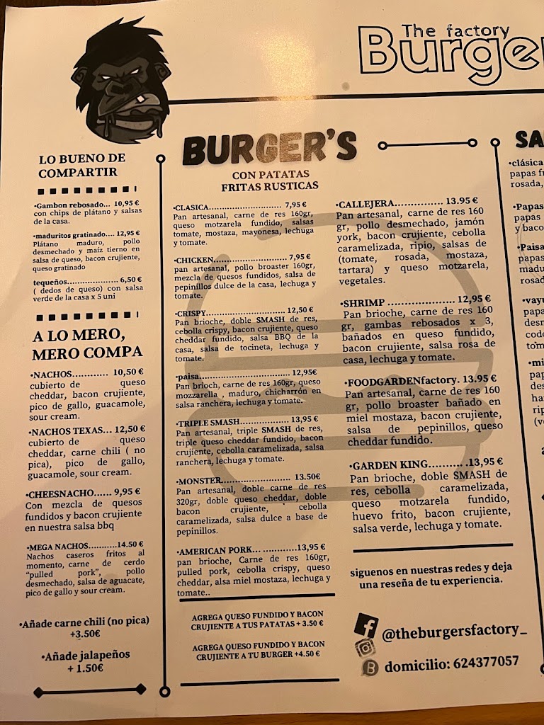 The Burgers Factory — Carta