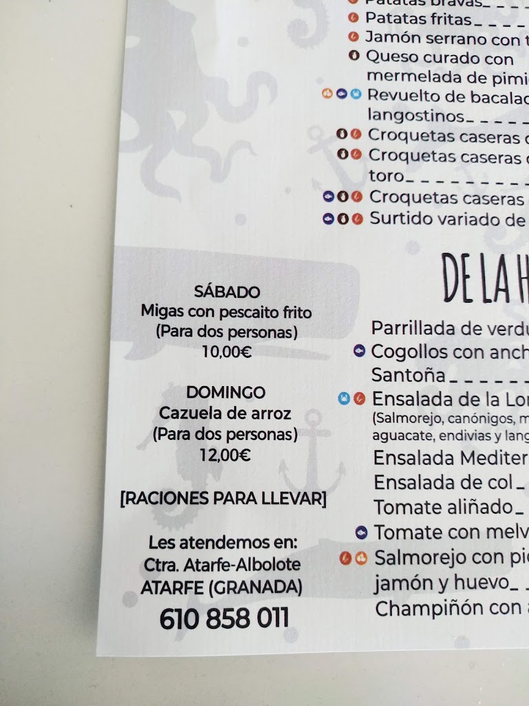 Restaurante La Lonja Atarfe — Carta