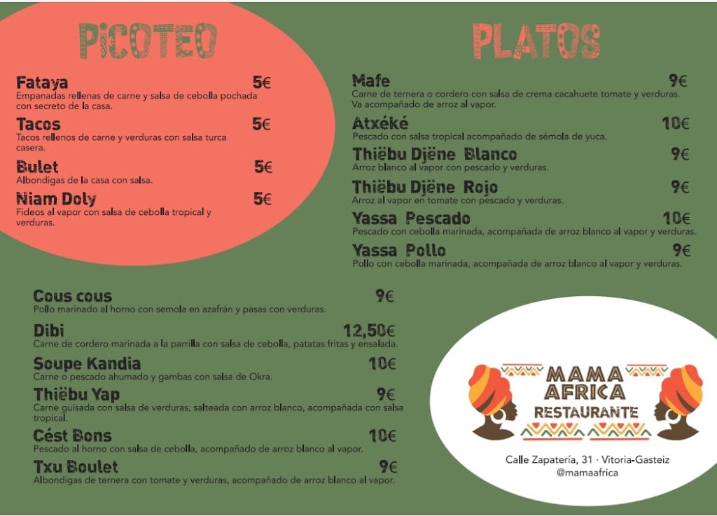 Restaurante Mama Africa — Carta