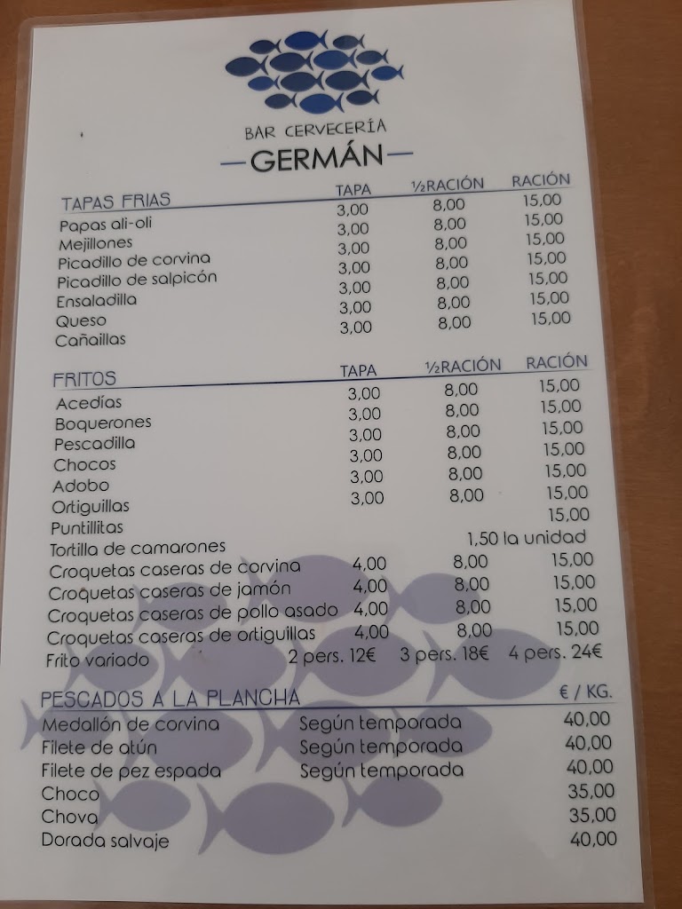 Cerveceria y Freiduria German — Carta