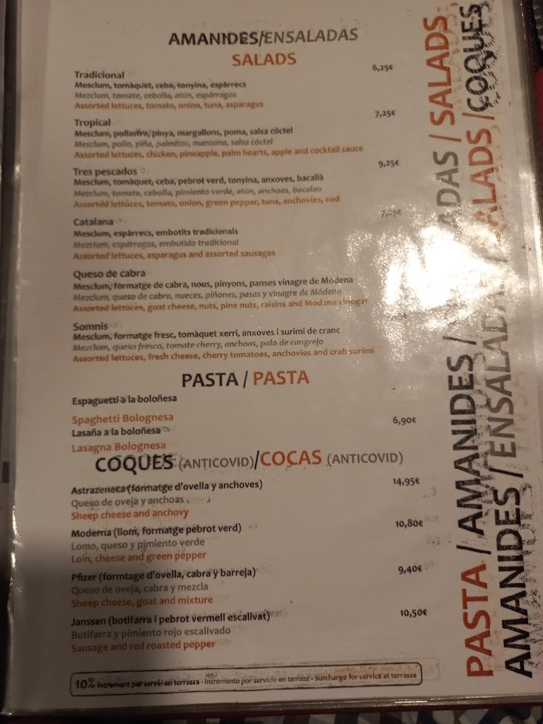 Taverna Els Somnis — Carta