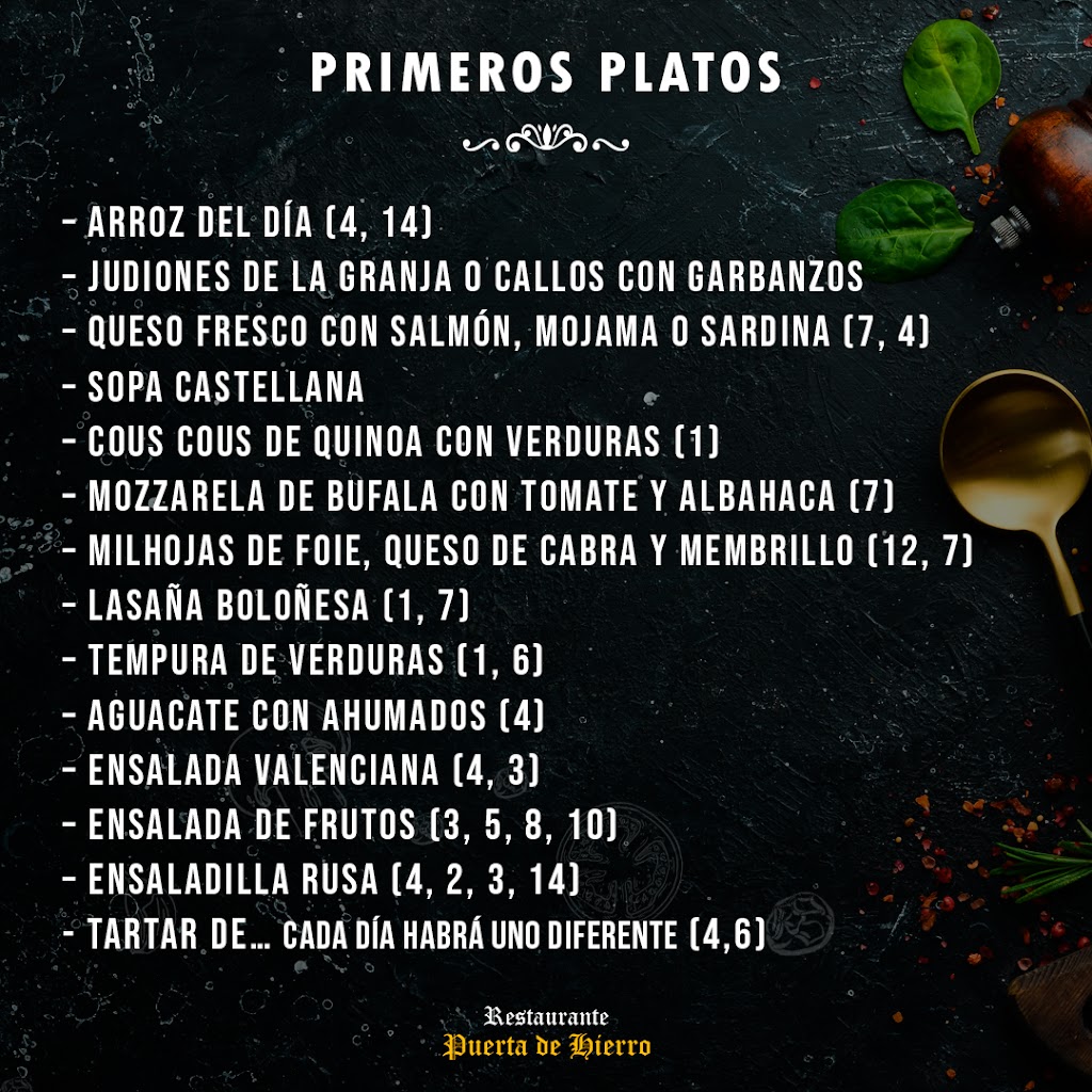 Restaurante Puerta de Hierro SL — Carta