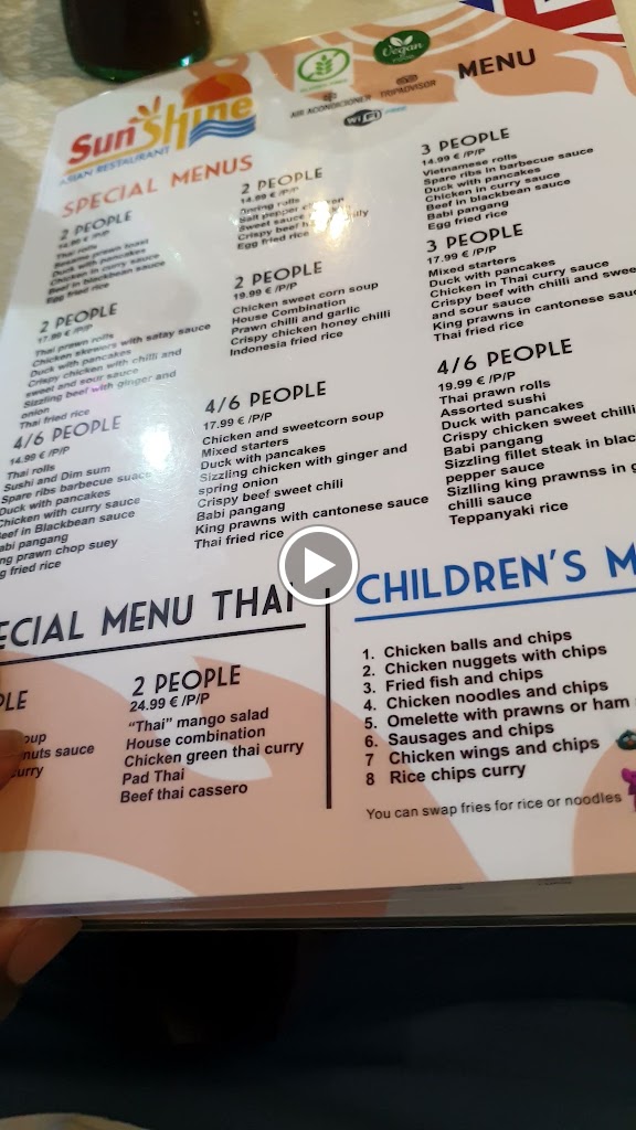 Restaurante Sunshine — Carta