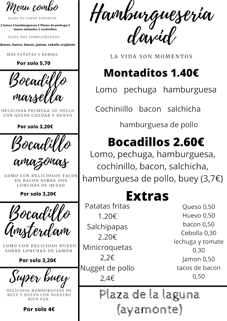 Hamburgueseria david ayamonte — Carta
