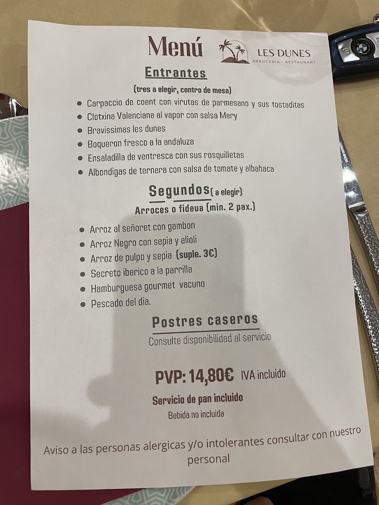 LES DUNES - ARROCERIA - RESTAURANTE — Carta