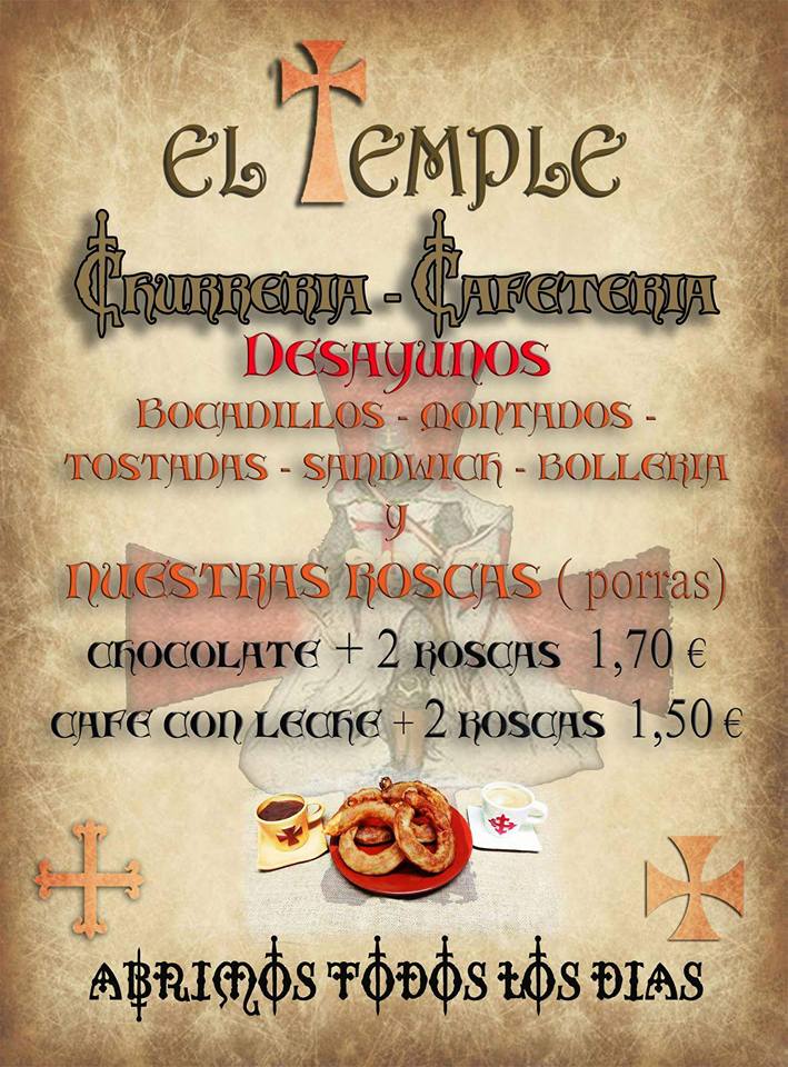 CHURRERIA CAFETERIA EL TEMPLE. — Carta