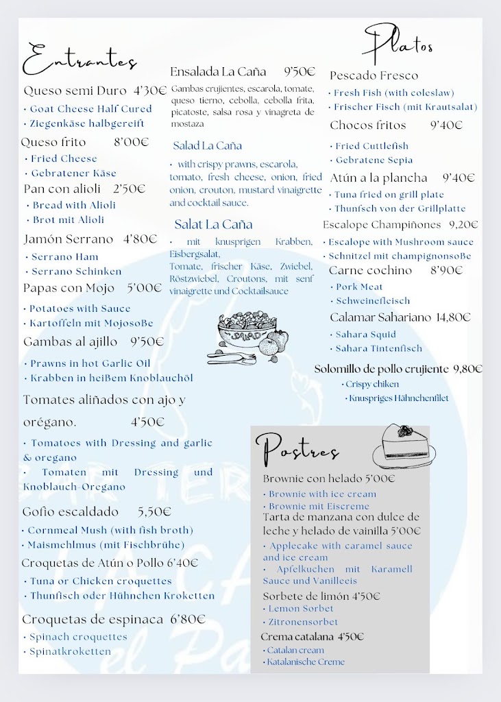 Bar terraza La Cana — Carta