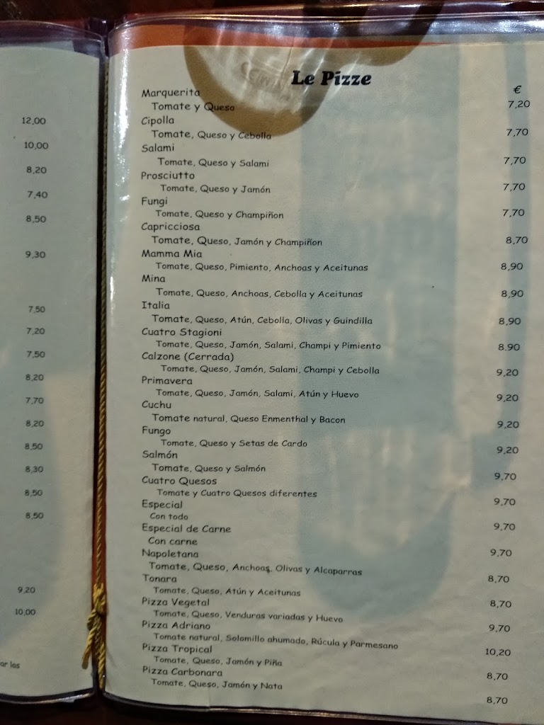 Restaurante Da Cuchuffo — Carta