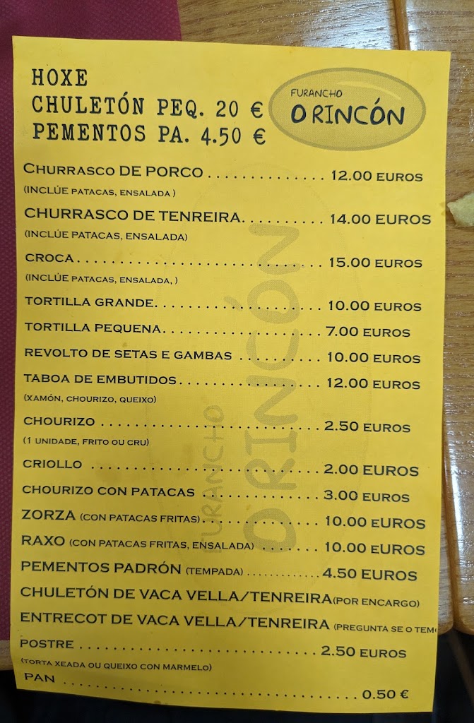 Furancho O Rincon — Carta
