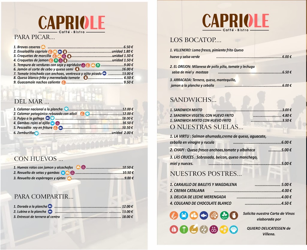 CAPRIOLE Caffe - Bistro — Carta