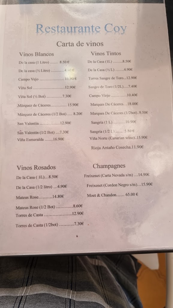 Restaurante Coy — Carta