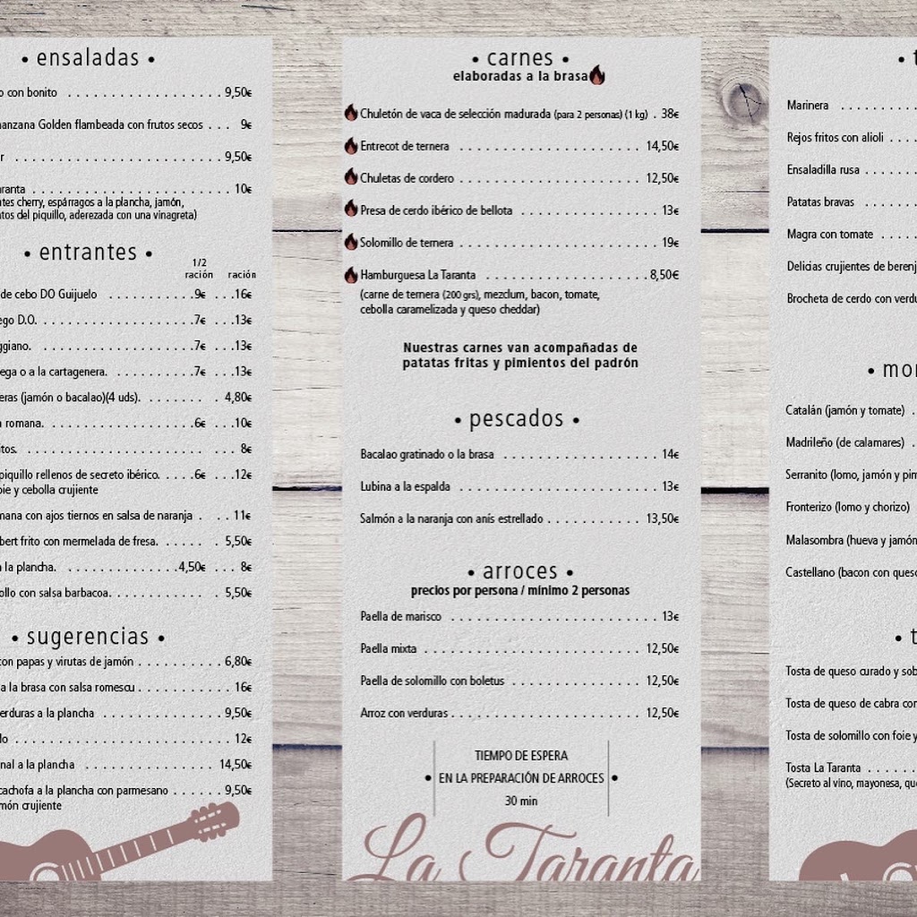 Restaurante La Taranta — Carta