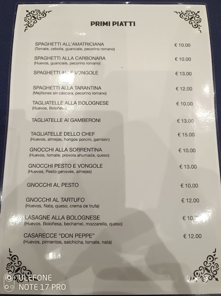 Don Peppe restaurante italiano — Carta