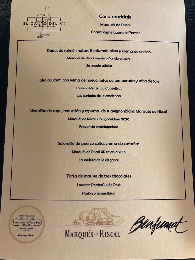 El Canto del Vi — Carta