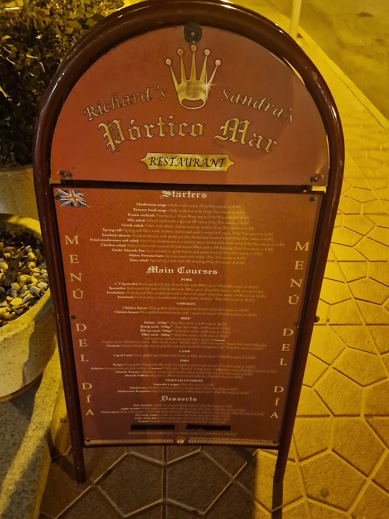 Restaurante Portico Mar — Carta