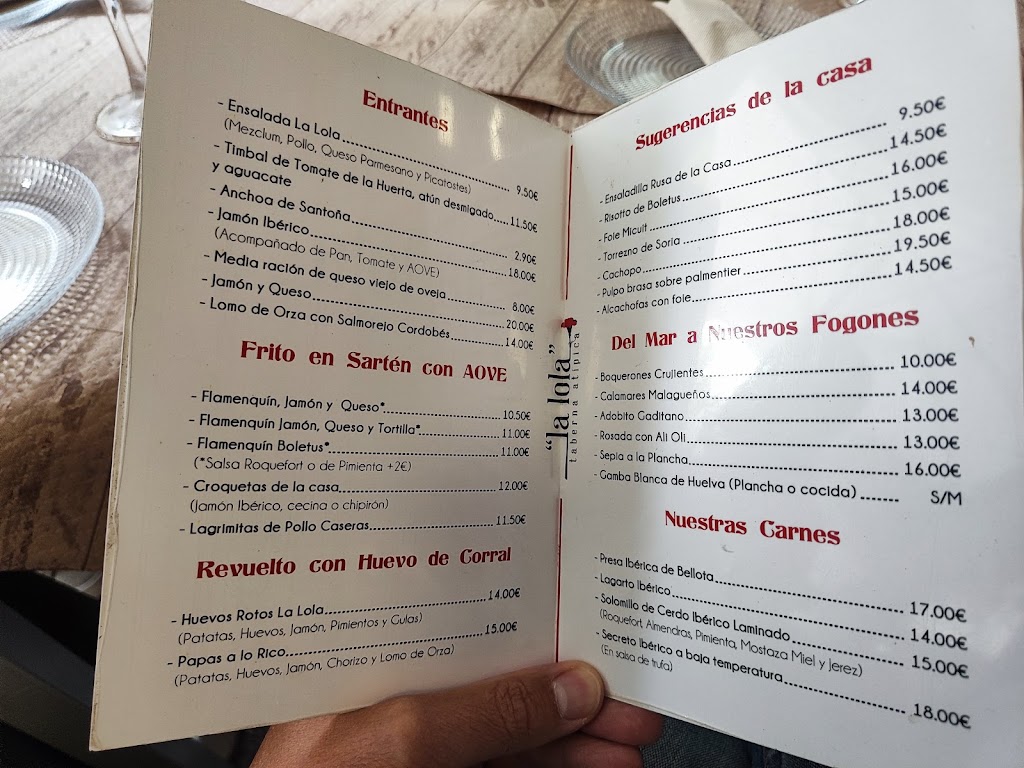 La Lola taberna atipica — Carta