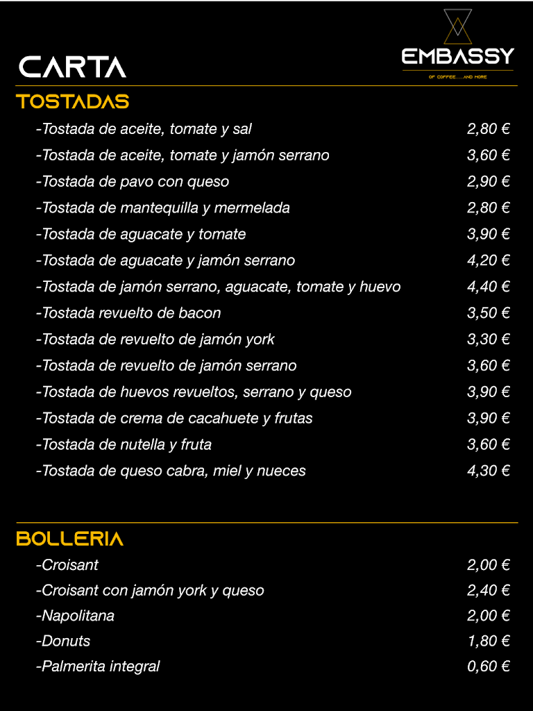 Embassy of Coffee Pontevedra — Carta