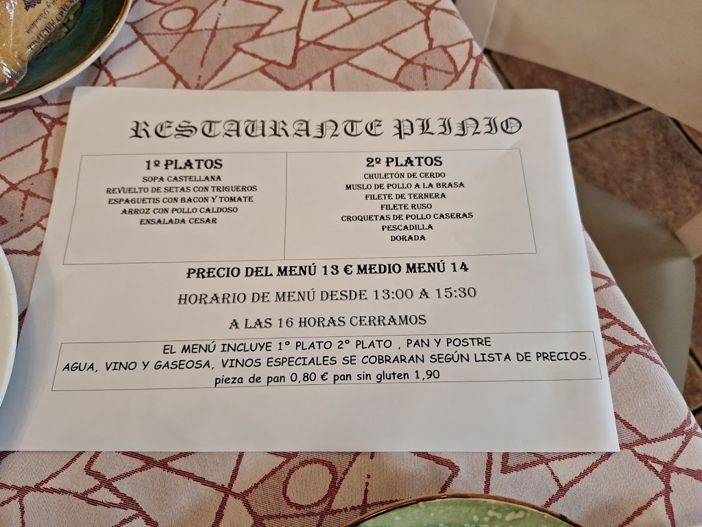 Restaurante Meson Plinio. — Carta