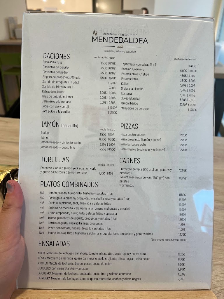 Cafeteria Mendebaldea — Carta