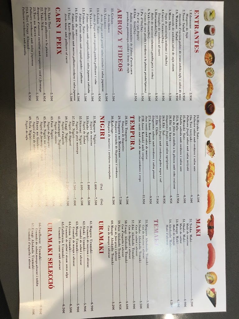 Restaurant japones Kazuki — Carta