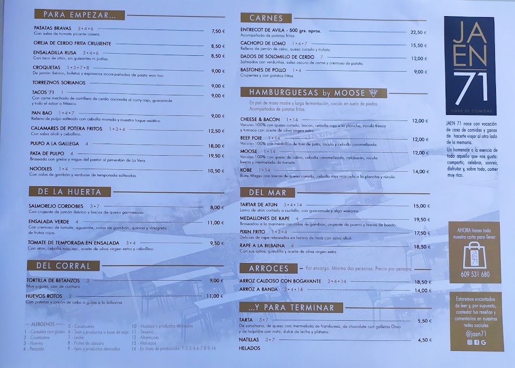 Bar Restaurante Jaen71 — Carta