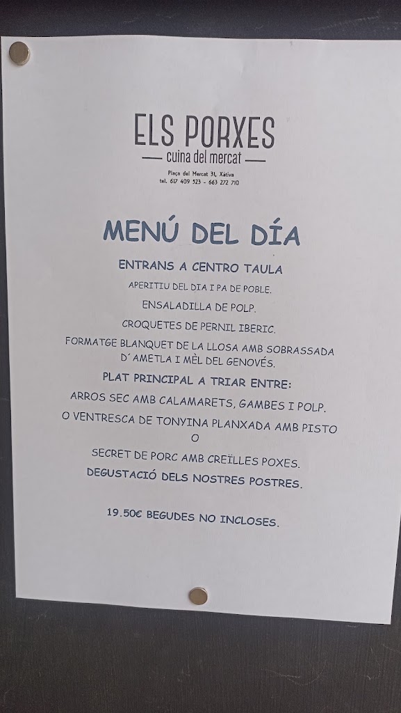 Restaurant Els Porxes - Cuina de Mercat - Xativa — Carta