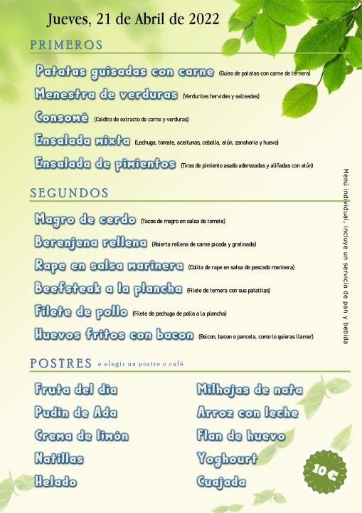 Restaurante las Cabilas — Carta