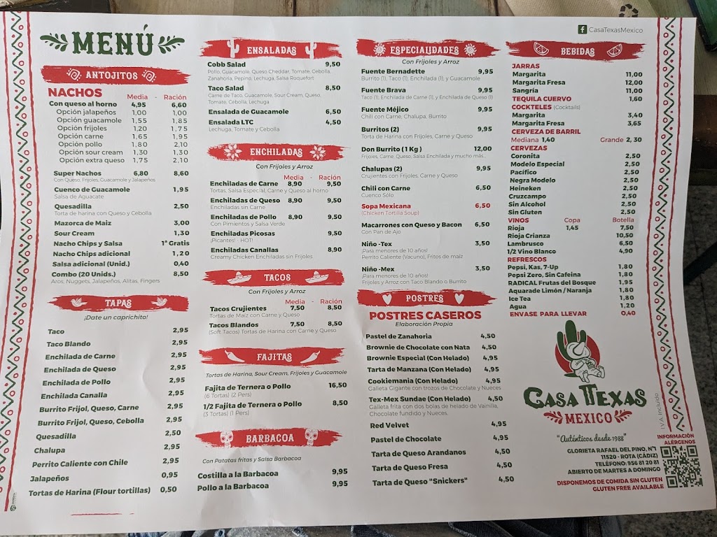Restaurante Casa Texas Mexico — Carta