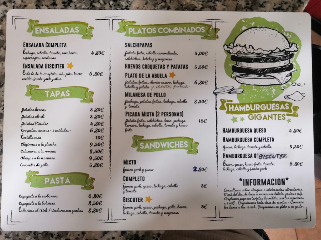 Cafe Bar Biscuter — Carta