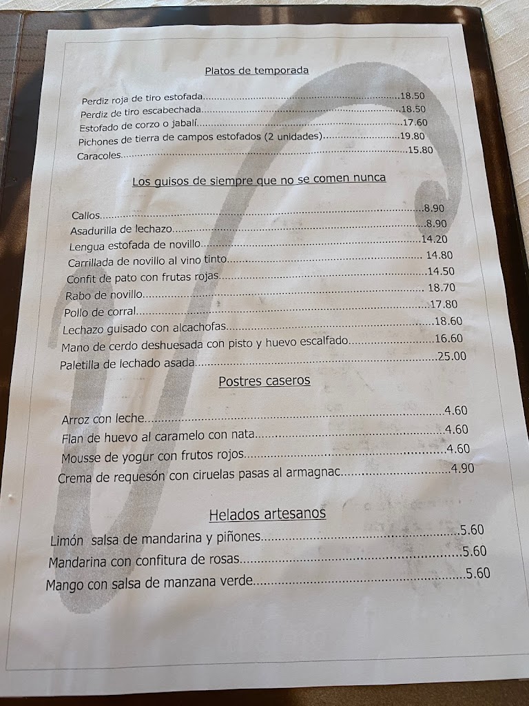 Restaurante Casa Avelino — Carta