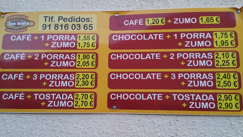 Churreria San Isidro — Carta