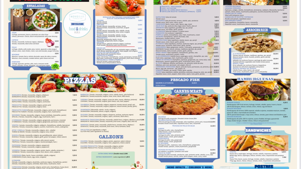Pizzeria Novobar — Carta