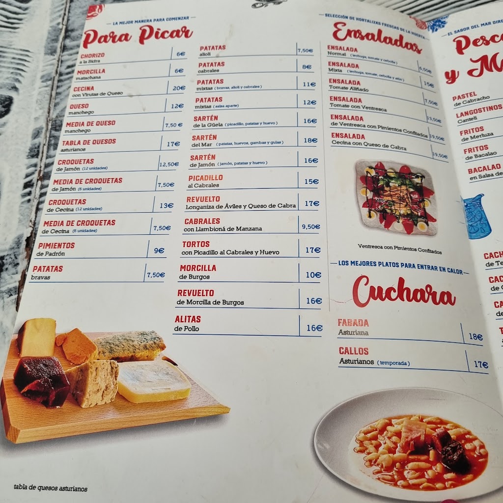 Sidreria asturiana El Rincon de Canteli — Carta