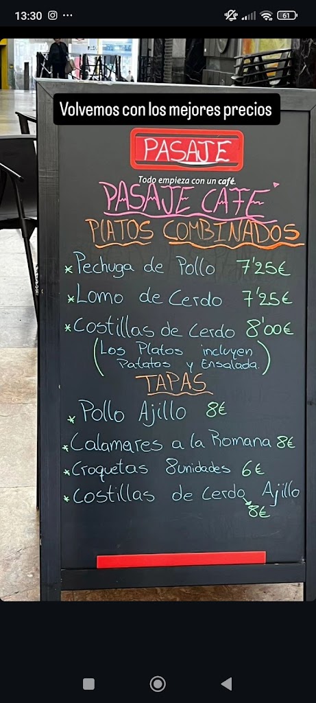 PASAJE CAFE — Carta