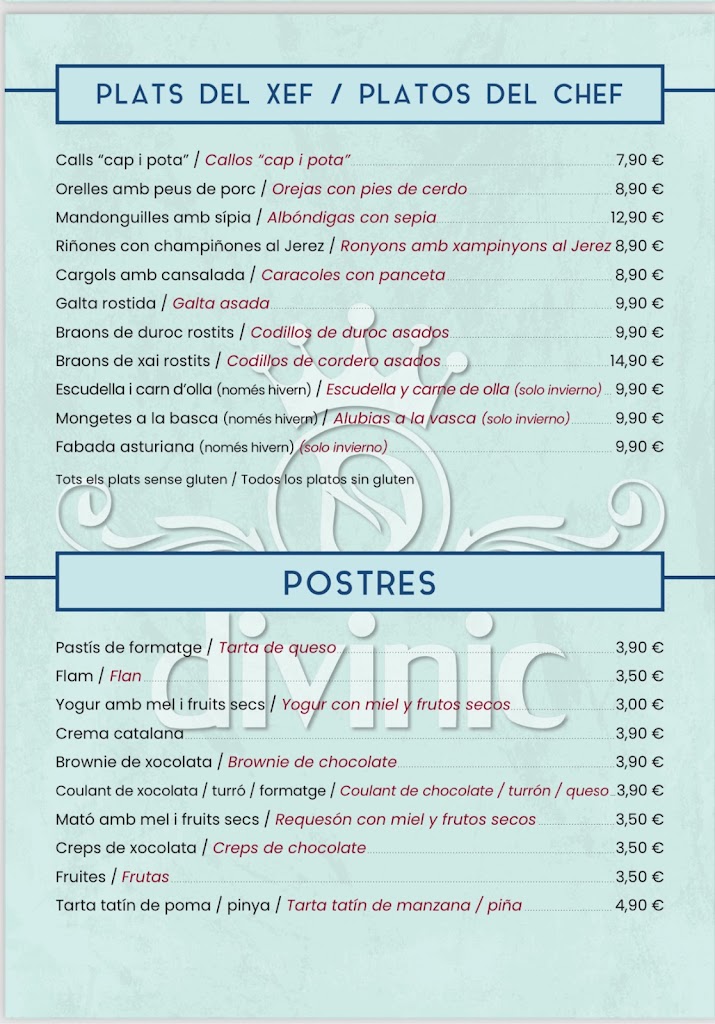 divinic restaurant — Carta