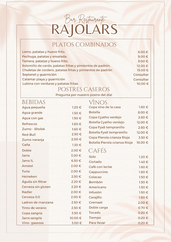 Bar-cafeteria Rajolars — Carta