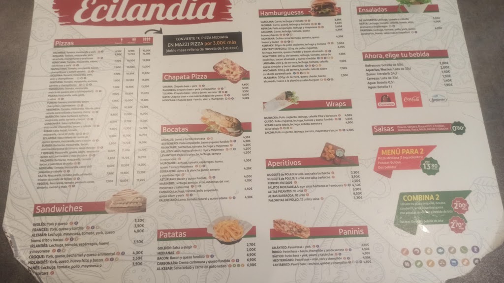 Pizzeria Ecilandia — Carta