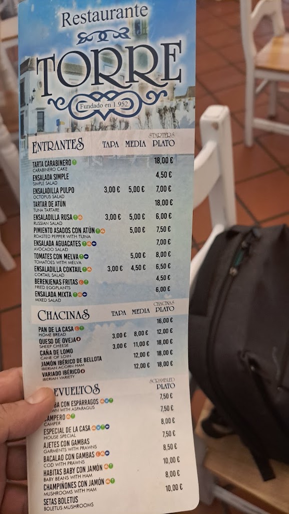 Restaurante Bar Torre — Carta