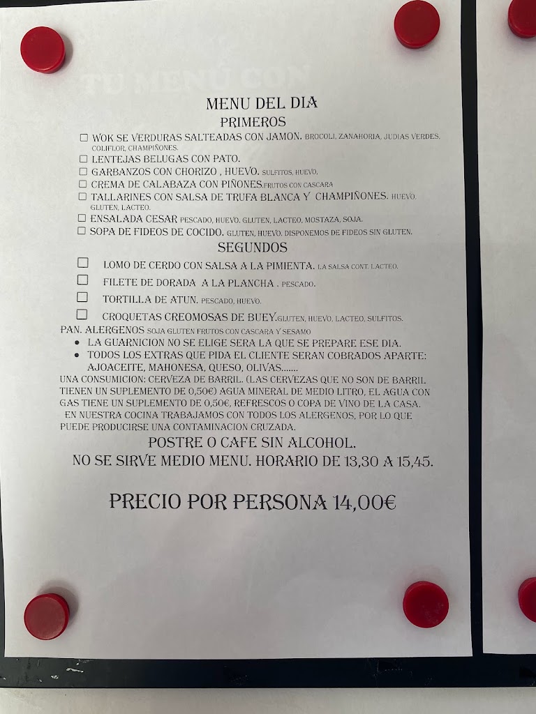 Restaurante Frank Manises — Carta