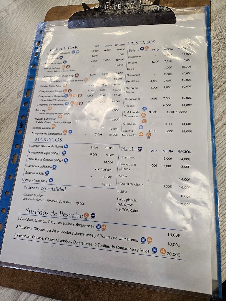 Bar restaurante Rincon Rociero C.B. — Carta