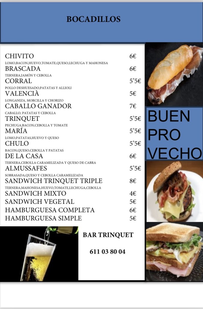 Bar Trinquet — Carta