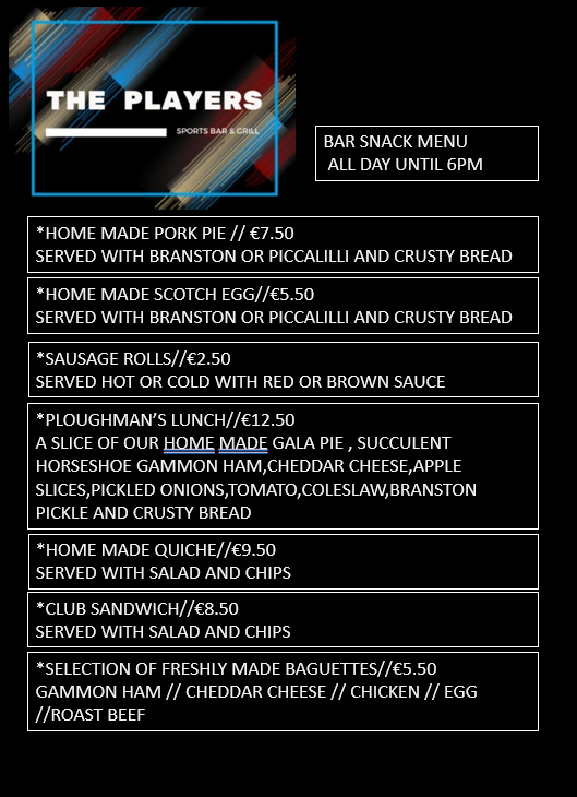 The Players Sports Bar — Carta