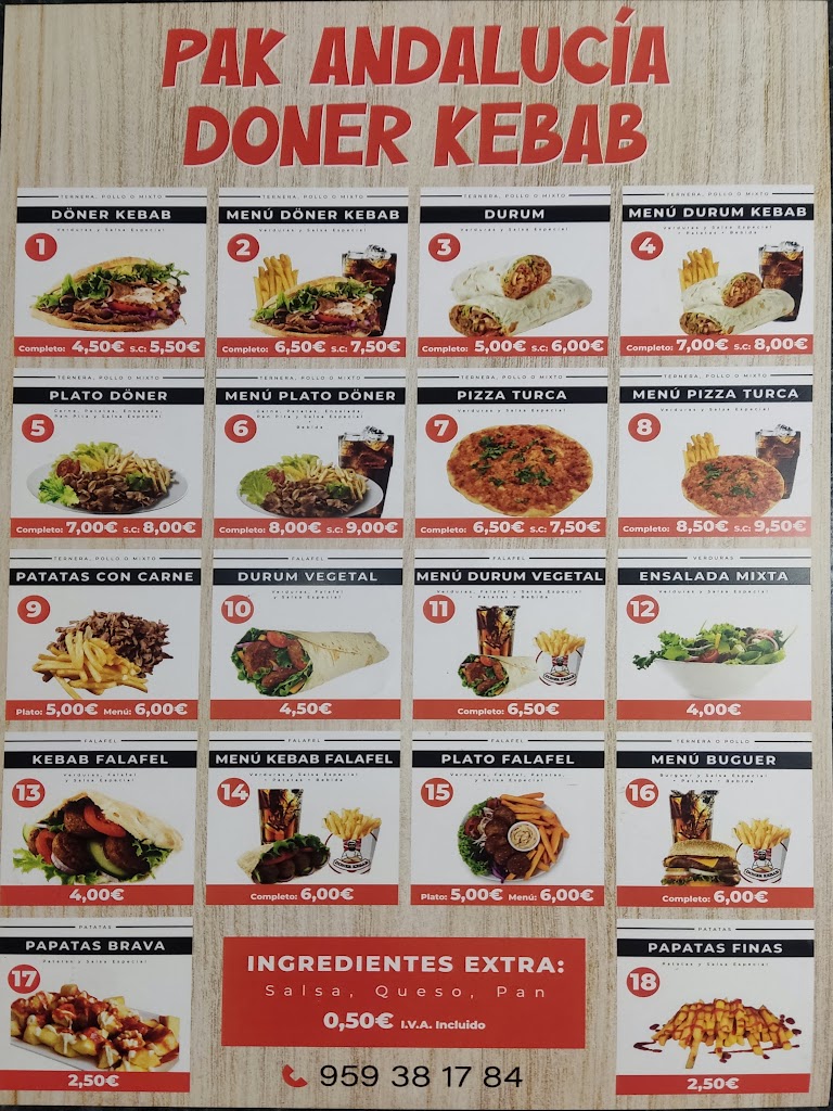 Pak Andalucia Doner Kebab — Carta